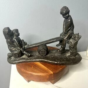 Signed Genesis Tishard Bronze Children Seesaw Sculpture – 1999 Figurine